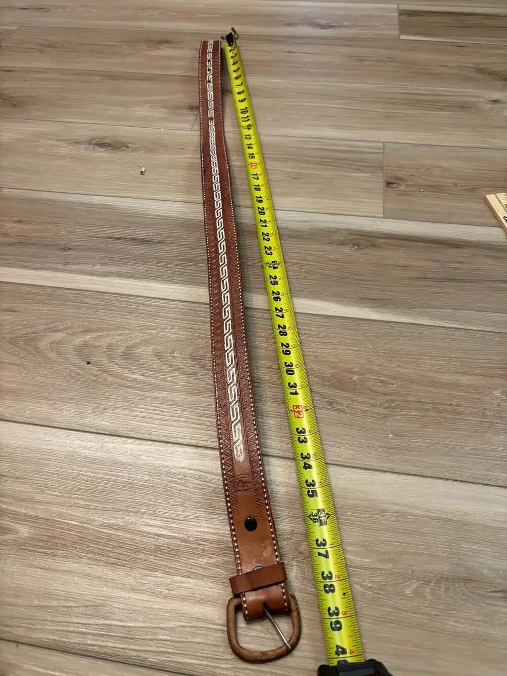 Handmade Mexican Leather Western Belt with Greek Key Embroidery